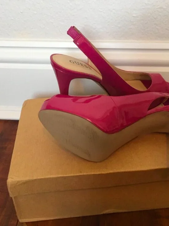Guess Fuchsia Peep Toe Slingback Platform Pumps - Picture 3 of 5